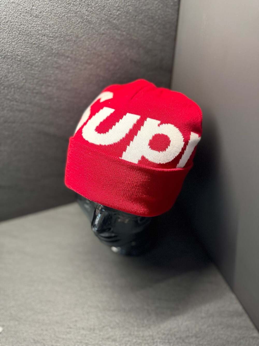 100% authentic Supreme Big Logo Beanie Red White Knit… - Gem